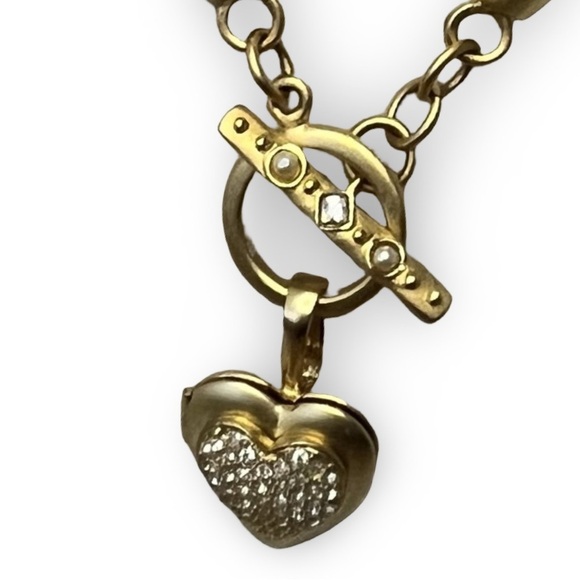 Gold and Crystal Beaded Necklace with Heart Locket Pendant - Picture 3 of 5